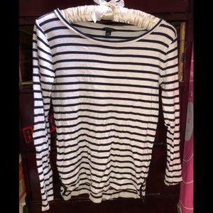 Striped Long Sleeve with Leather Elbow Patches